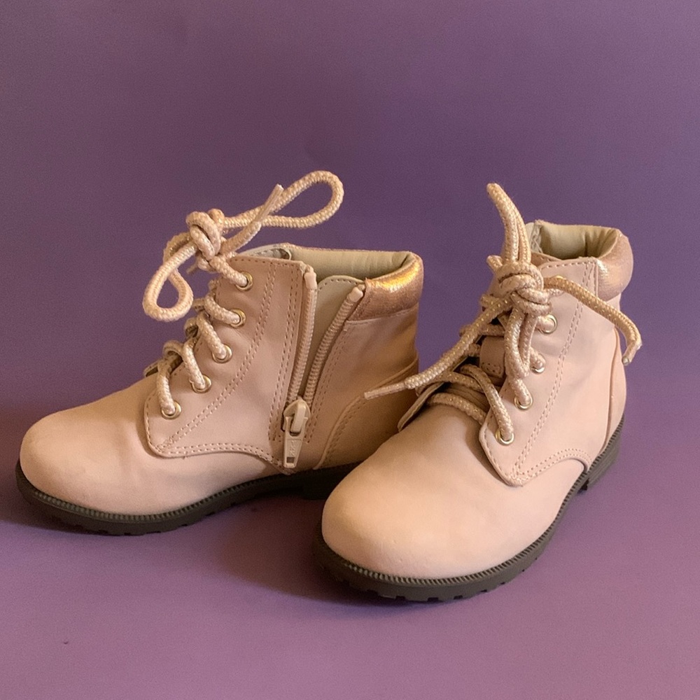 The Children’s Place Nude colored w/ glitter laces and zip up closure booties.